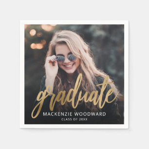 Graduation Party Custom Photo Gold Script Napkins