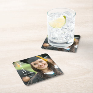 Graduation Party Customizable Name School Year Square Paper Coaster