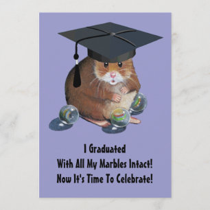Graduation Party: Cute Hamster With Marbles, Cap Invitation