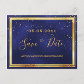 Graduation Party dark blue gold save the date Postcard (Front)