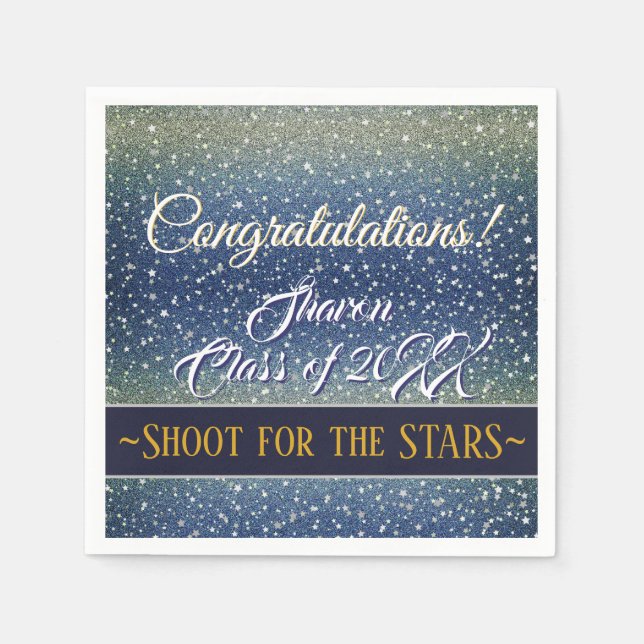 Graduation Party | Denim Stars Sky Blue Galaxy Napkins (Front)