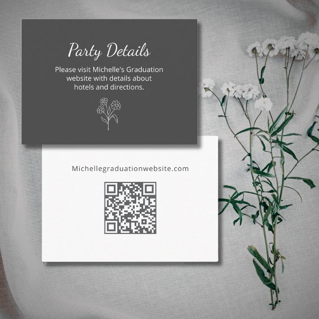 Graduation Party Details QR code Botanical Gray Enclosure Card (Creator Uploaded)