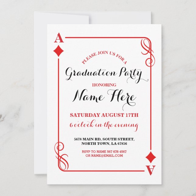 Graduation Party Diamond Playing Card Vegas Invite (Front)
