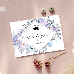 Graduation Party Dusty Floral Trendy  Script Thank You Card