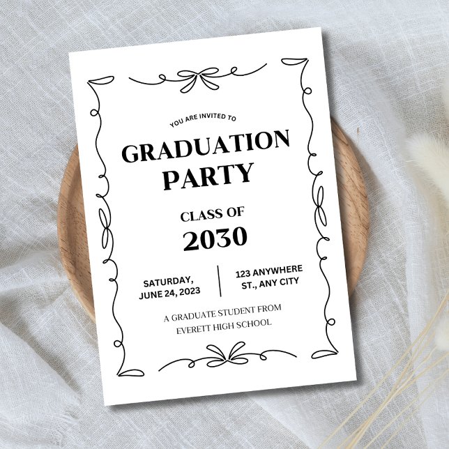 Graduation Party Elegant Black Black Bow Grad  Invitation (Creator Uploaded)