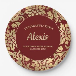 Graduation Party Elegant Burgundy Gold Paper Plates