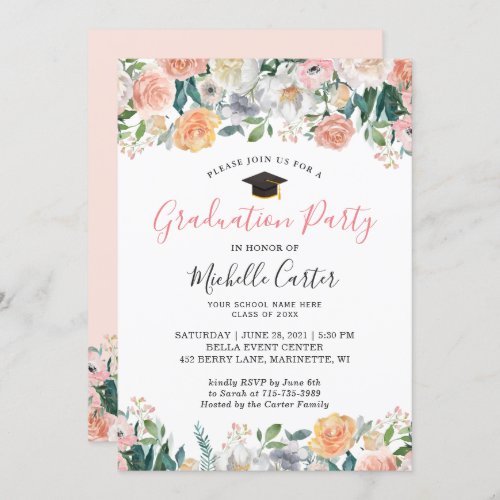 Graduation Party Elegant Garden Bloom Roses Floral Invitation