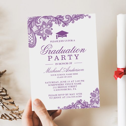 Graduation Party Elegant Lace Lavender Purple Card