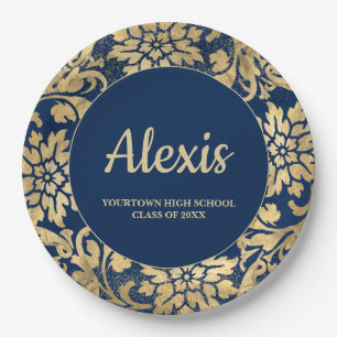 Graduation Party Elegant Navy Blue Gold Class of Paper Plates