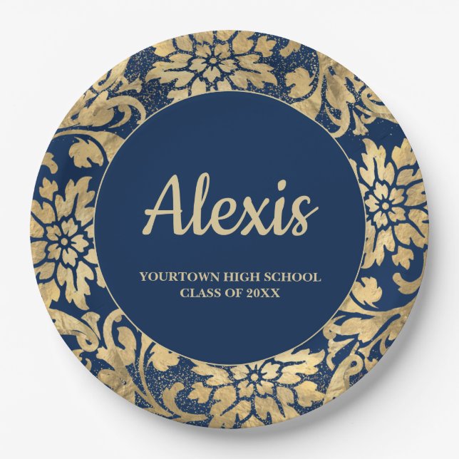 Graduation Party Elegant Navy Blue Gold Class of Paper Plates (Front)