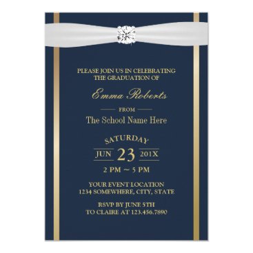 Graduation Party Elegant Navy Blue & Gold Stripes Card Graduation Party Elegant Navy Blue & Gold Stripes Card