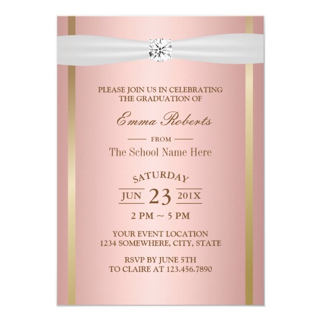 Graduation Party Elegant Rose Gold Ivory Ribbon Invitation