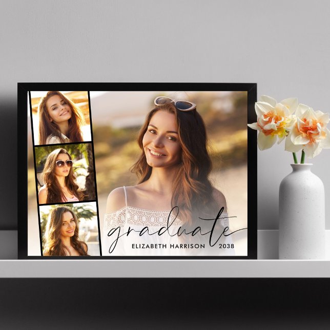 Graduation Party Elegant Script 4 Photo Poster (Creator Uploaded)