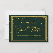 Graduation party emerald green gold save the date (Front)