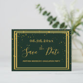 Graduation party emerald green gold save the date (Standing Front)