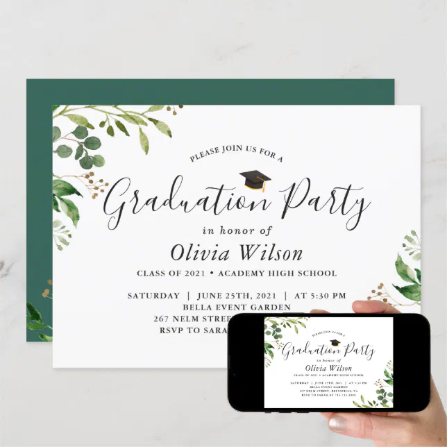 Graduation Party Eucalyptus Greenery Leaves Invitation | Zazzle