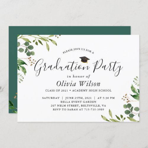 Graduation Party Eucalyptus Greenery Leaves Invitation