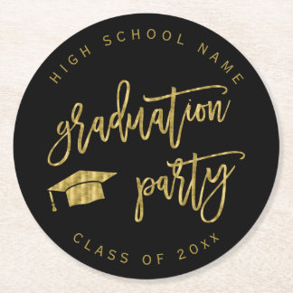Graduation Party Faux Gold Class of  Round Paper Coaster
