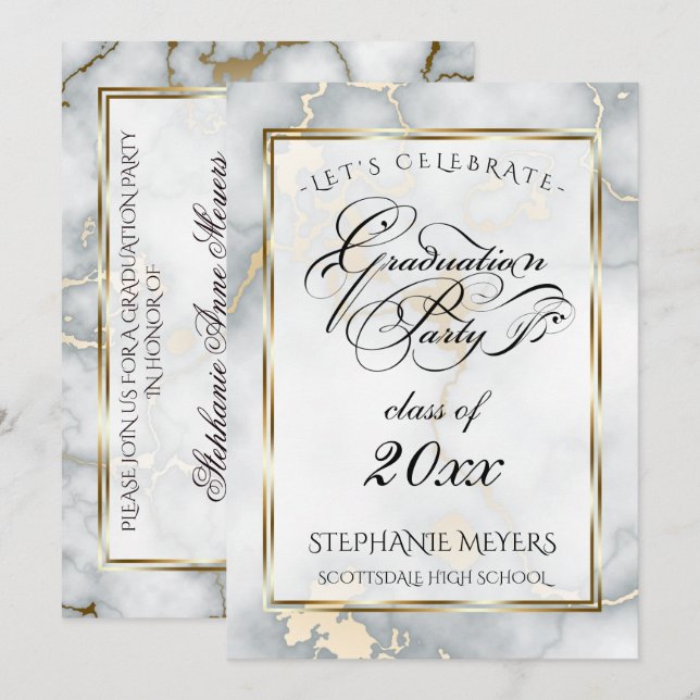 Graduation Party Faux Italian Gold  Marble Invitation (Front/Back)