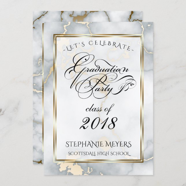Graduation Party Faux Italian Gold  Marble Invitation (Front/Back)