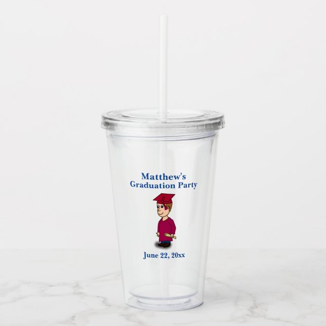 Graduation Party Favor Guy Boy Graduate Acrylic Tumbler (Front)