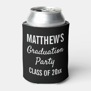 Graduation Party Favor Modern Typography Black Can Cooler