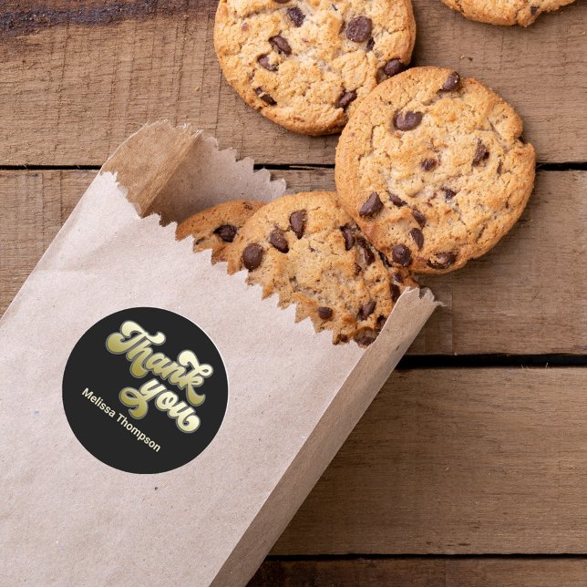Graduation Party Favor Thank You Black & Classic Round Sticker (Graduate "Grad" typography gift label Thank you sticker. )