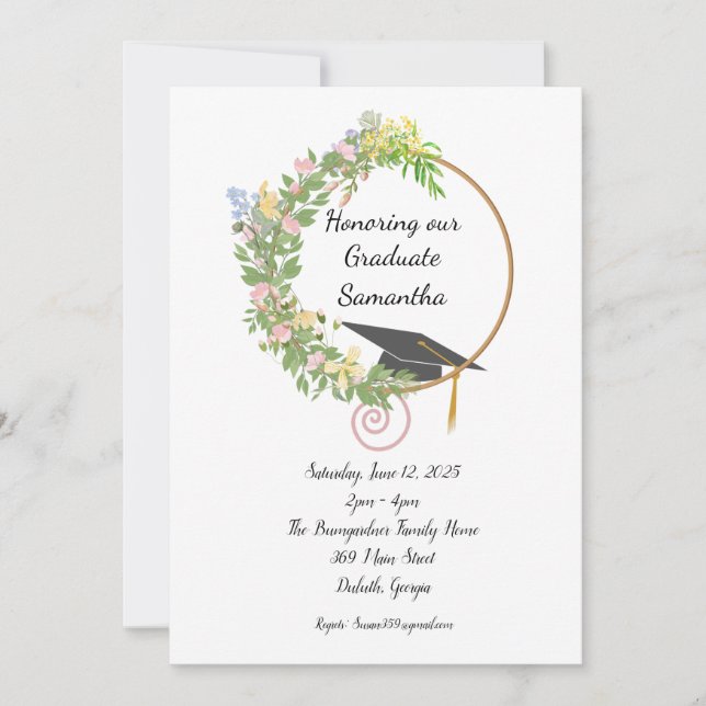 Graduation Party Floral Design with Customization Invitation (Front)