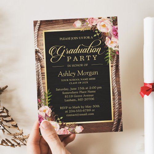 2018 Graduation Party Floral Rustic Country Wooden Card