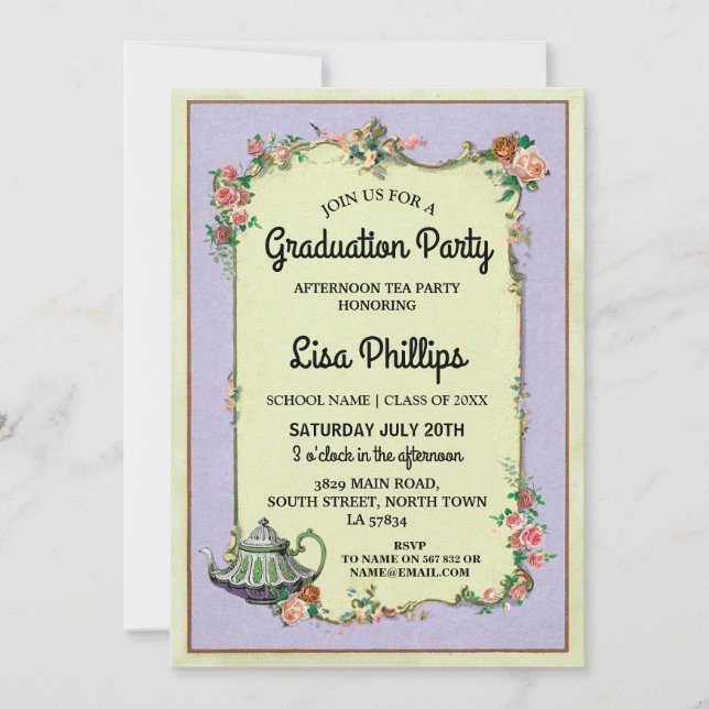 Graduation Party Flower Wonderland Teapot Invite (Front)