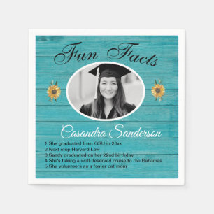 Graduation Party Fun Facts Sunflower Teal Wood Nap Napkins