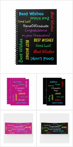 Graduation Party FUN Repeating Names Black or Pink