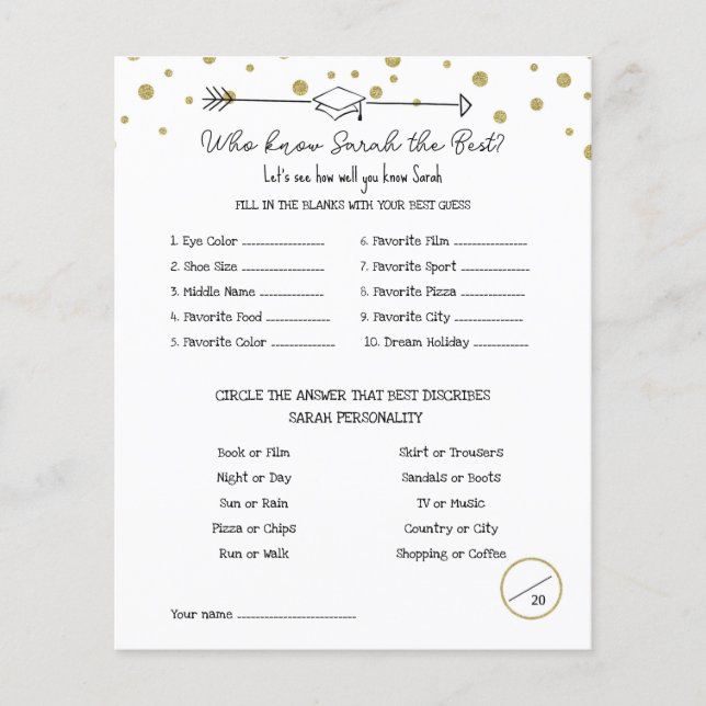 Graduation Party Game, Know the Graduate Game,  Flyer (Front)