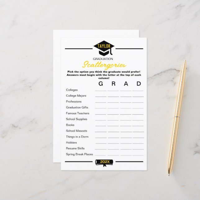 Graduation Party Game - Scattergories (Front/Back In Situ)