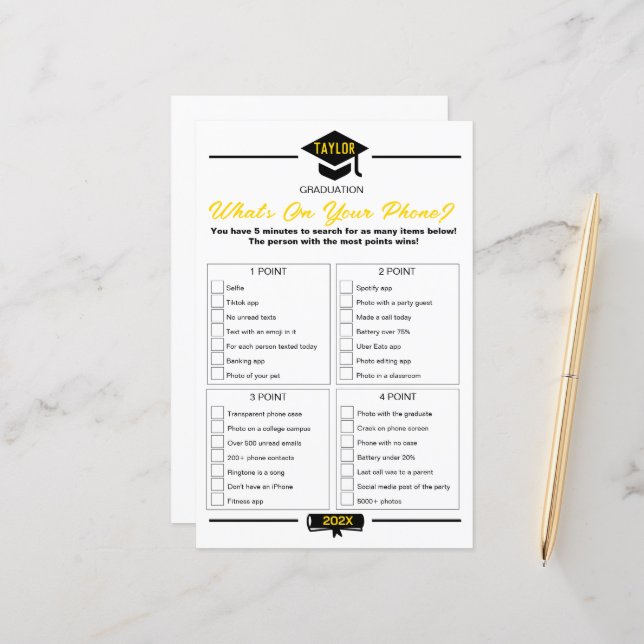 Graduation Party Game - What's On Your Phone? (Front/Back In Situ)