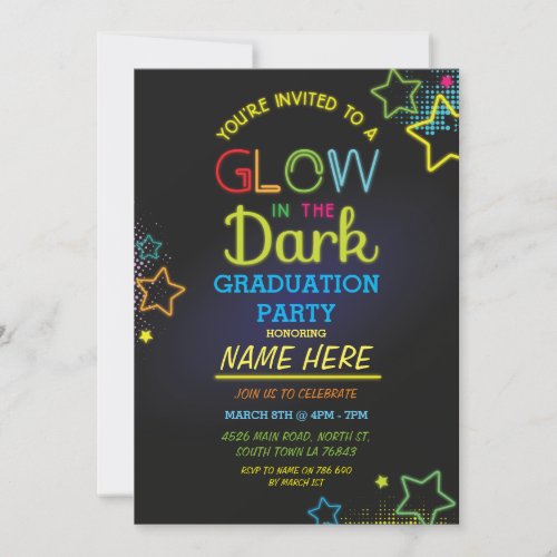 Graduation Party Glow In The Dark Neon Invite