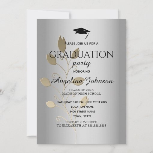 Graduation Party Gold and Silver Elegant Invitation | Zazzle