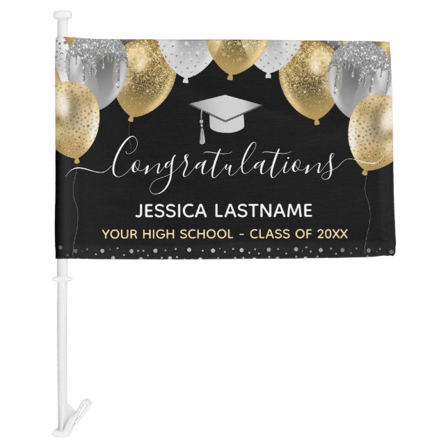 Graduation Party Gold Balloons Car Flag (Front)