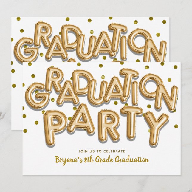 Graduation Party Gold Balloons Celebration Invitation (Front/Back)