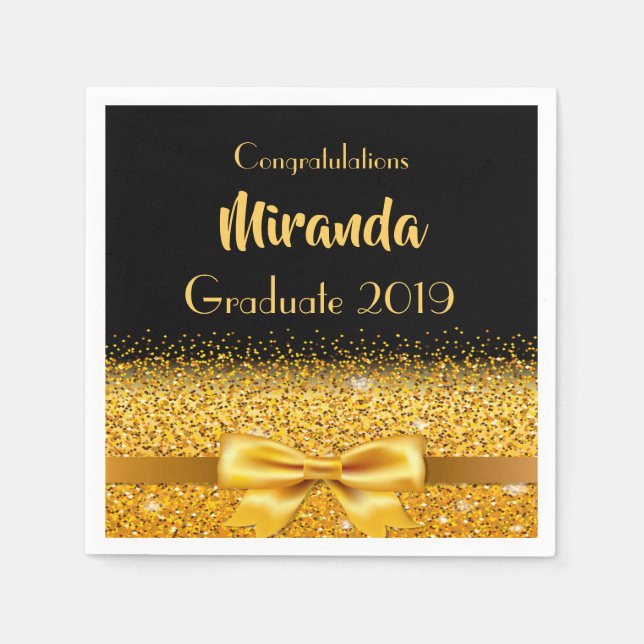 Graduation party gold black gold bow napkins (Front)