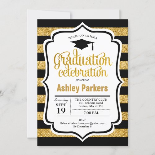 Graduation Party _ Gold Black Stripes Invitation