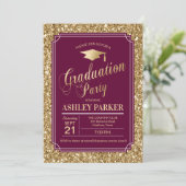 Graduation Party - Gold Burgundy Invitation (Standing Front)