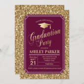 Graduation Party - Gold Burgundy Invitation (Front/Back)