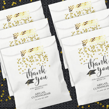 Graduation Party Gold Confetti Script THANK YOU Favor Bag