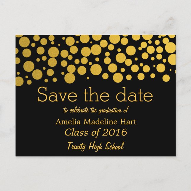 Graduation Party Gold Foil Confetti Save The Date Announcement Postcard (Front)