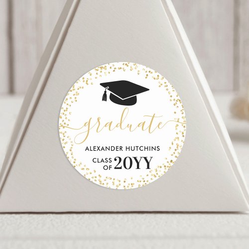 Graduation Party Gold Glitter Confetti  Classic Round Sticker