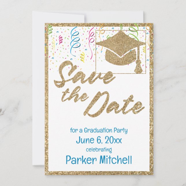 Graduation Party Gold Glitter Save the Date Invitation (Front)