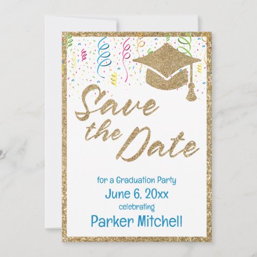 Graduation Party Gold Glitter Save the Date Invitation