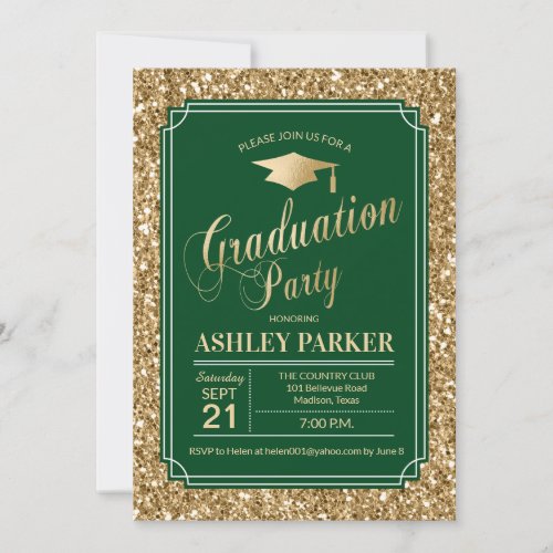 Graduation Party _ Gold Green Invitation