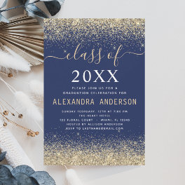 Graduation Party Gold Navy Blue Class of 2025 Invitation